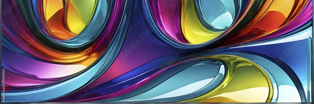 Poster 3d rendering of vibrant colored abstract changing glass design in an ornament structure, ai generate