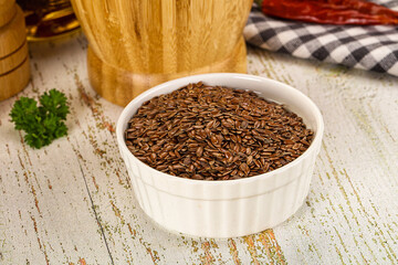 Brown flax seeds in the bowl