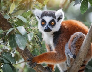 Obraz premium AI generated, animal, animals, mammal, mammals, biotope, habitat, one, individual, ring-tailed lemur (Lemur catta), primates, prosimians, foraging, wildlife, Madagascar island, wet-nosed primates, Africa, East Africa