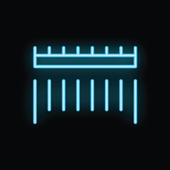 Neon sign of a ruler glowing blue against a black wall