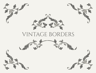 Title border and corners. Contour leaf pattern. Vintage Victorian style decor.