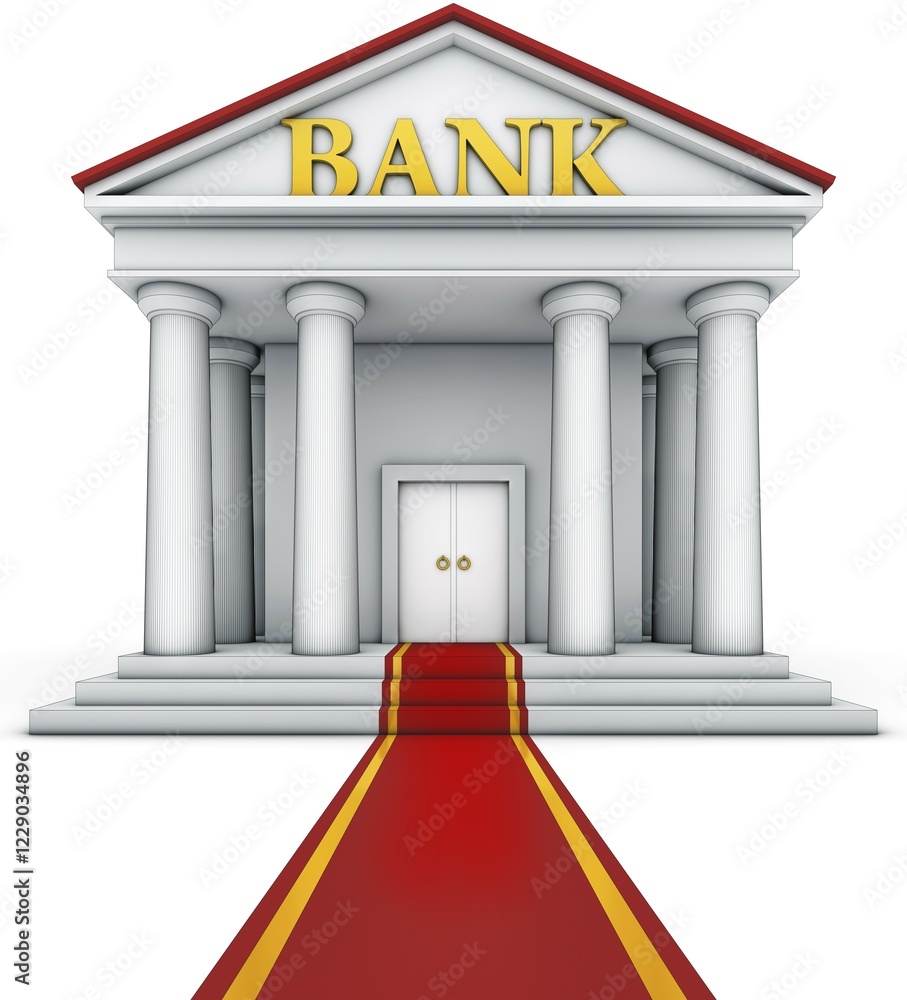 Poster High resolution 3D rendering of a bank building