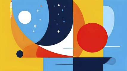 Vibrant minimalist wallpaper illustration in geometric shapes symbolizing fun and ease, AI generated