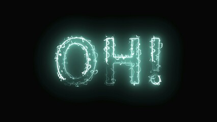 Burning letters of OH! text, 3d rendering background, computer generating for creative