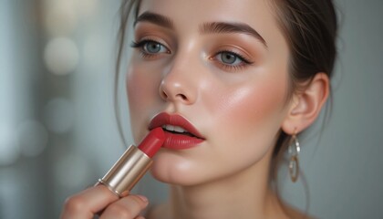 woman applying lipstick