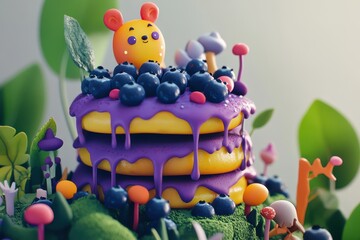 Obraz premium Colorful Cartoon Pancake Stack with Whimsical Blueberry Topping