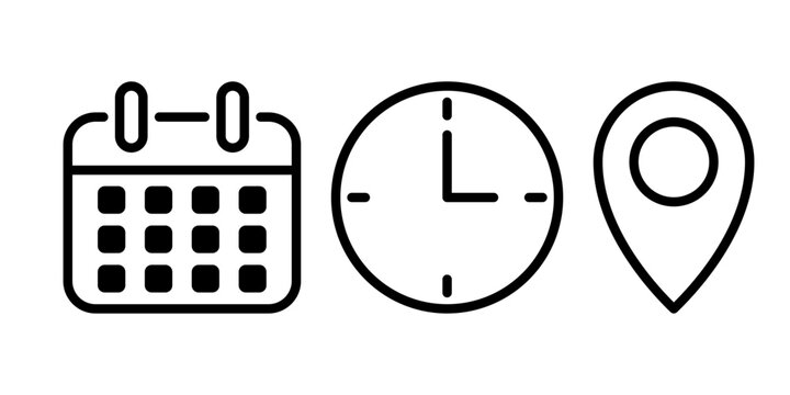 Time, watch, calendar, pin icons set