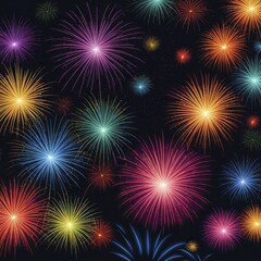 Fototapeta premium Colorful fireworks exploding against a dark night sky, creating a festive and celebratory atmosphere, AI generated