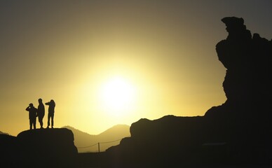 Naklejka premium Sunset at the Los Roques de Garcia, Teide National Park, Tenerife, Canary Islands, Spain, Europe