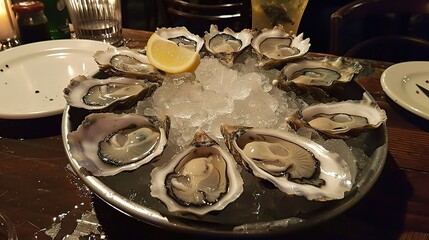 A Close - up View of Fresh and Juicy Oysters. These bivalve mollusks, with their rough, irregular shells, are a popular seafood delicacy