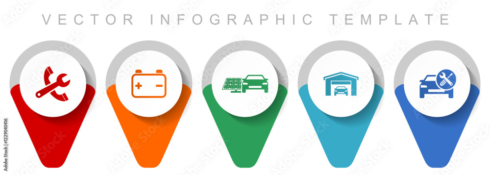Poster car serivce pointer collection, miscellaneous icons such as tools, workshop, battery and renewable e