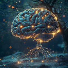 Obraz premium Illuminated Brain Rooted in Nature