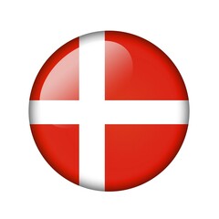 Obraz premium The Danish flag. Round glossy icon. Isolated on white background
