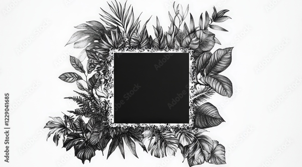 Aufkleber decorative botanical frame with blank center for customization
