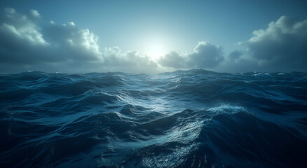 Fototapeta premium depiction of the calm, dark blue sea with gentle ripples and light reflections on its surface.