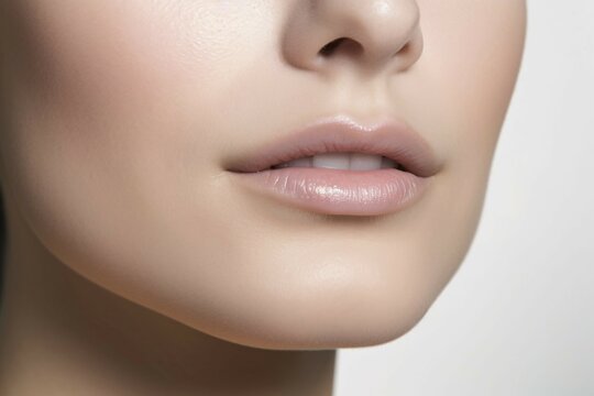 Close up of woman's pale pink lips. KI generiert, generiert, AI generated