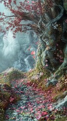 Enchanted Forest Tree with Pink Flowers