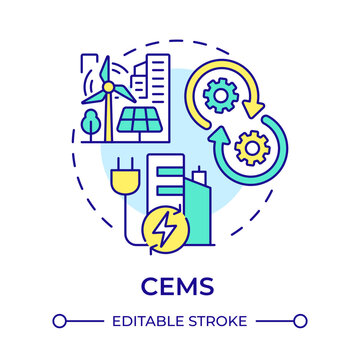 CEMS multi color concept icon. City electrification, energy management. Control system. Round shape line illustration. Abstract idea. Graphic design. Easy to use in infographic, presentation