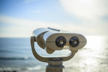 Telescope aimed at a distance, Crystal Cove State Park, Orange County, California, USA, North America