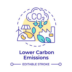 Lower carbon emissions multi color concept icon. Green production, ecology preservation. Renewable energy. Round shape line illustration. Abstract idea. Graphic design. Easy to use in infographic