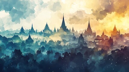 Vibrant Watercolor Cityscape Painting with Unique Perspective