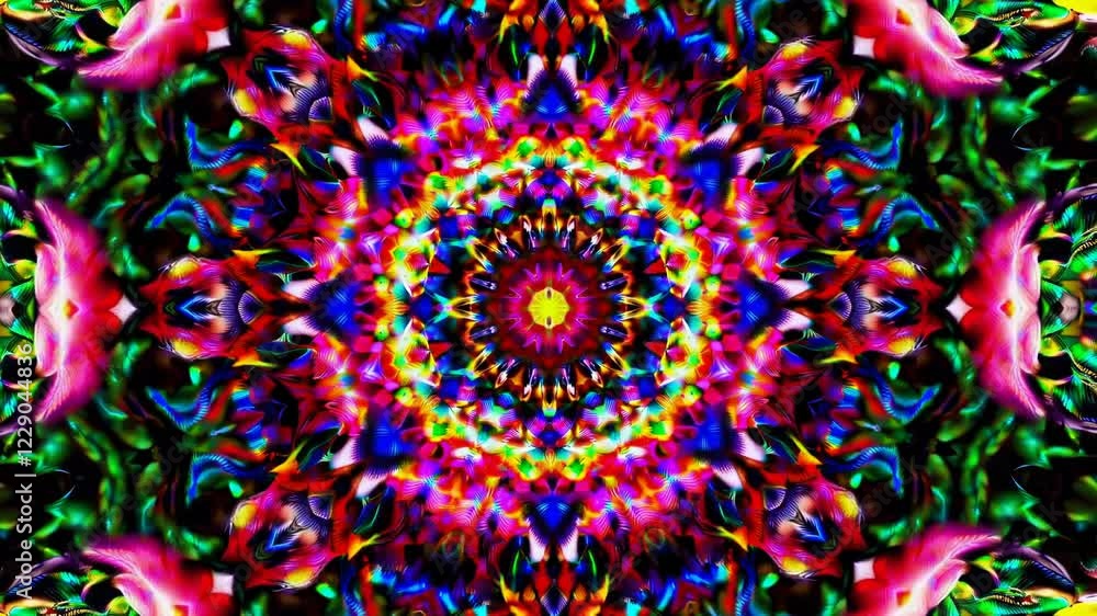 Poster A surreal combination of rainforest animals creating a harmonious pattern, resembling a kaleidoscope or mandala.
