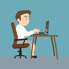 A Woman Working On A Computer. People Operating Computer. Flat, Vector, Illustration, Cartoon, EPS10.