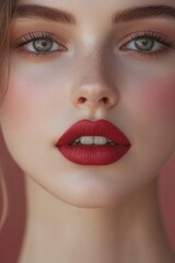 Fototapeta premium Beauty portrait of a woman with bold lip color studio artistic close-up