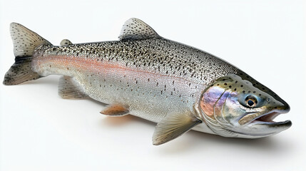 Naklejka premium Rainbow trout laying on a white surface showcasing its vibrant colors and distinct features. Generative AI