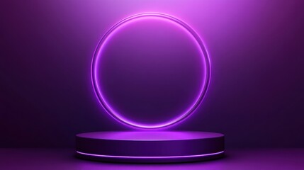Purple neon circle above a platform.