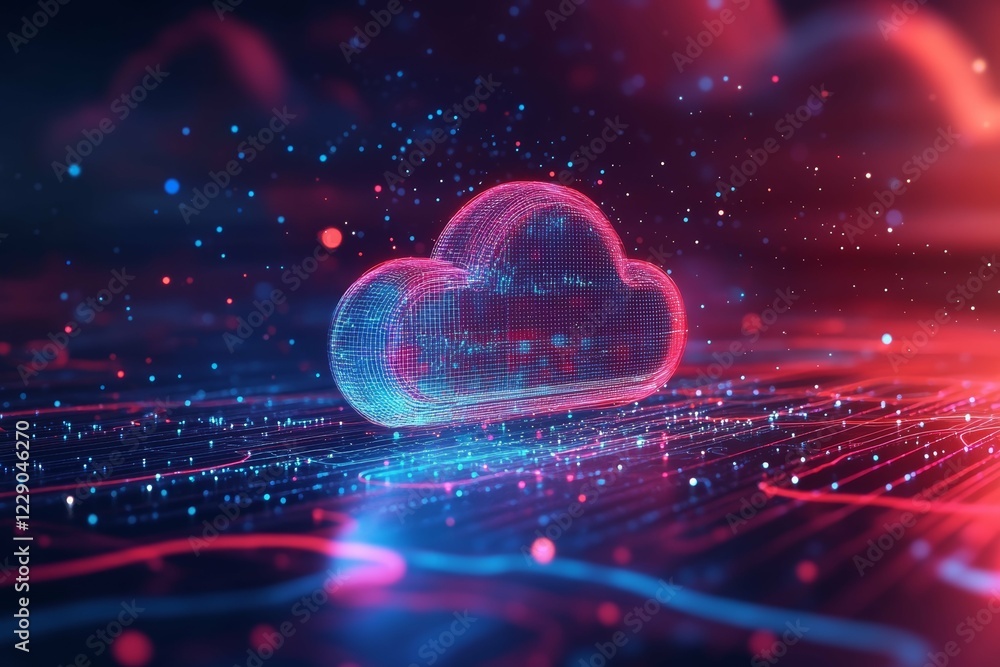 Aufkleber futuristic digital cloud technology: abstract network and data visualization