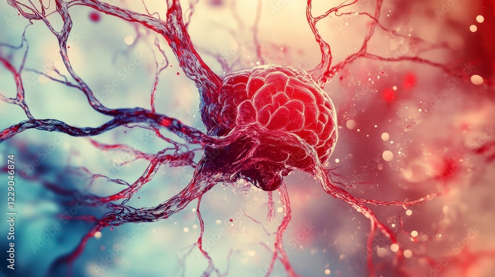 Poster Abstract Brain Concept with Synapses on Colorful Background