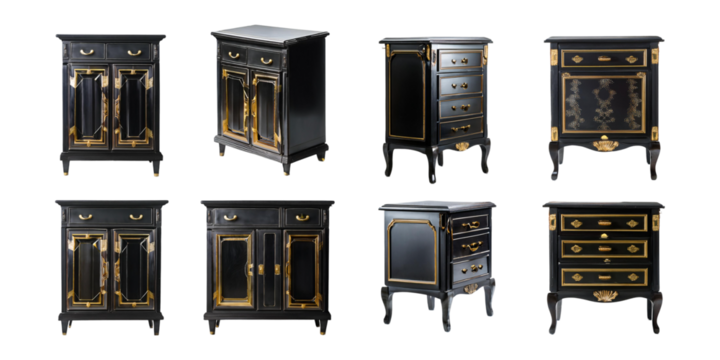 Elegant  and Gold Furniture Collection,PNG set collection, isolated on transparent background