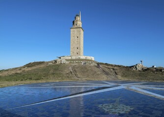 Tower of Hercules, ancient Roman lighthouse, 110 CE, UNESCO World Heritage, Corunna, Galicia,...