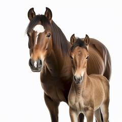 Obraz premium Brown horse (Equidae), against white background, AI generated