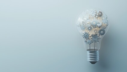 A light bulb filled with colorful gears symbolizes innovation, creativity, and the merging of ideas and mechanics.and ideas in business.  