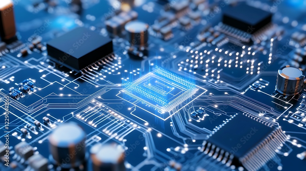 Poster exploring the intricacies of modern technology on a circuit board