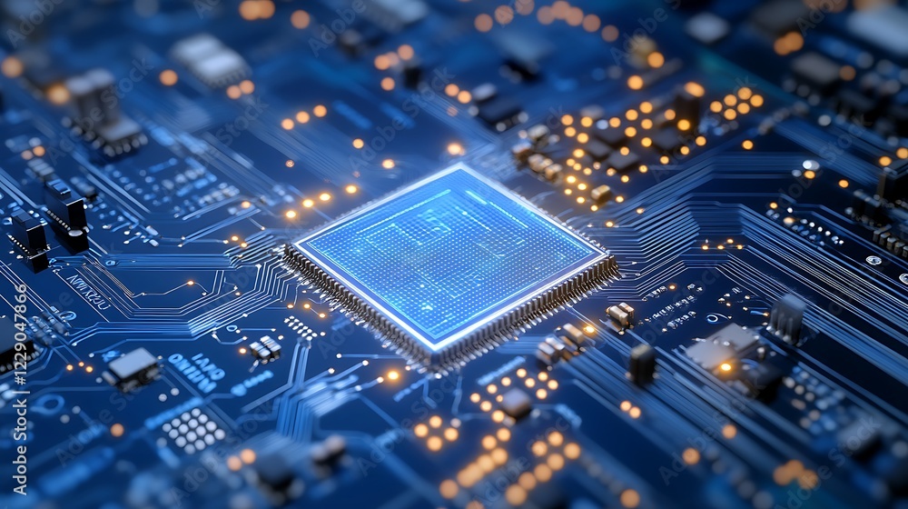 Poster exploring the intricacies of modern technology on a circuit board