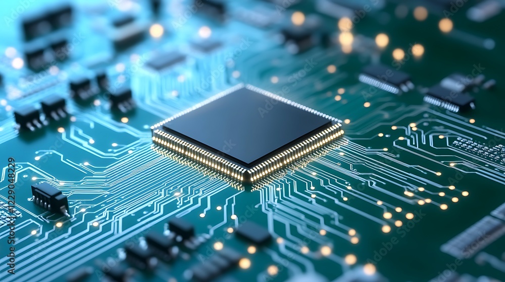 Poster exploring the intricacies of modern technology on a circuit board