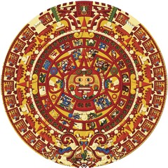 Aztec sun stone calendar illustration. Post classic Mexica sculpture