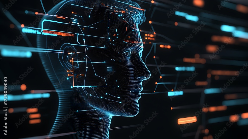 Poster exploring the intersection of technology and human identity in a digital age