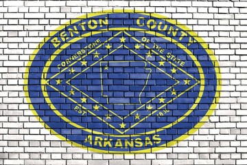 Flag of Benton County, Arkansas painted on brick wall