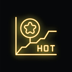Fototapeta premium Yellow neon icon representing a hot trend growing up on a chart with a star symbol