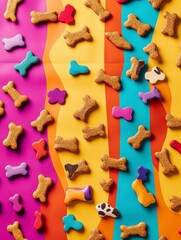 Colorful Dog Treats on Vibrant Background with Fun Patterns