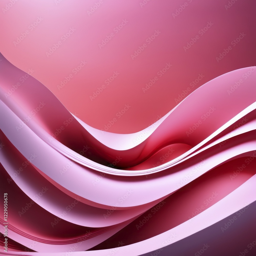 Poster abstract 3d waves with flowing curves in shades of pink and red creating a smooth gradient effect, a