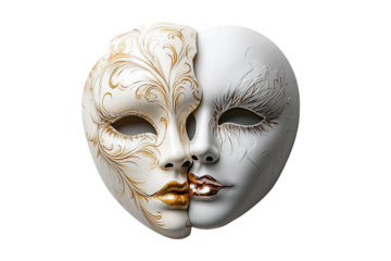 Intricate design of a romantic-themed half mask illustrating the duality of love, ideal for masquerade events and theatrical performances in vibrant festivities