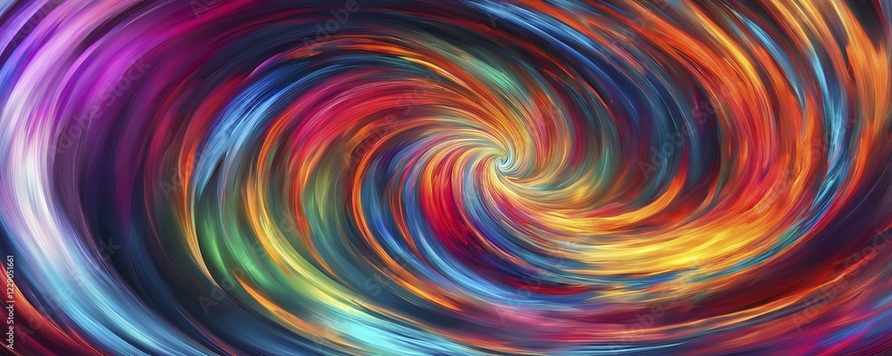 Poster abstract digital art capturing the essence of a swirling tunnel in vibrant colors in dynamic motion,