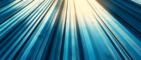 Fototapeta premium Blue metal sheets sunlit warehouse