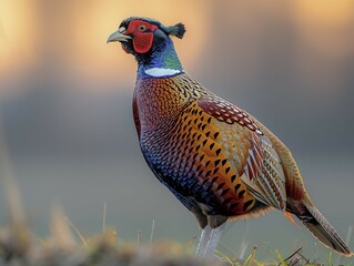Fototapeta premium A pheasant (Phasianus colchicus) in natural surroundings, AI generated