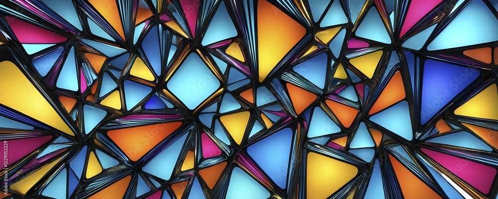 Poster 3d rendering of vibrant colored abstract changing glass design in an ornament structure, ai generate